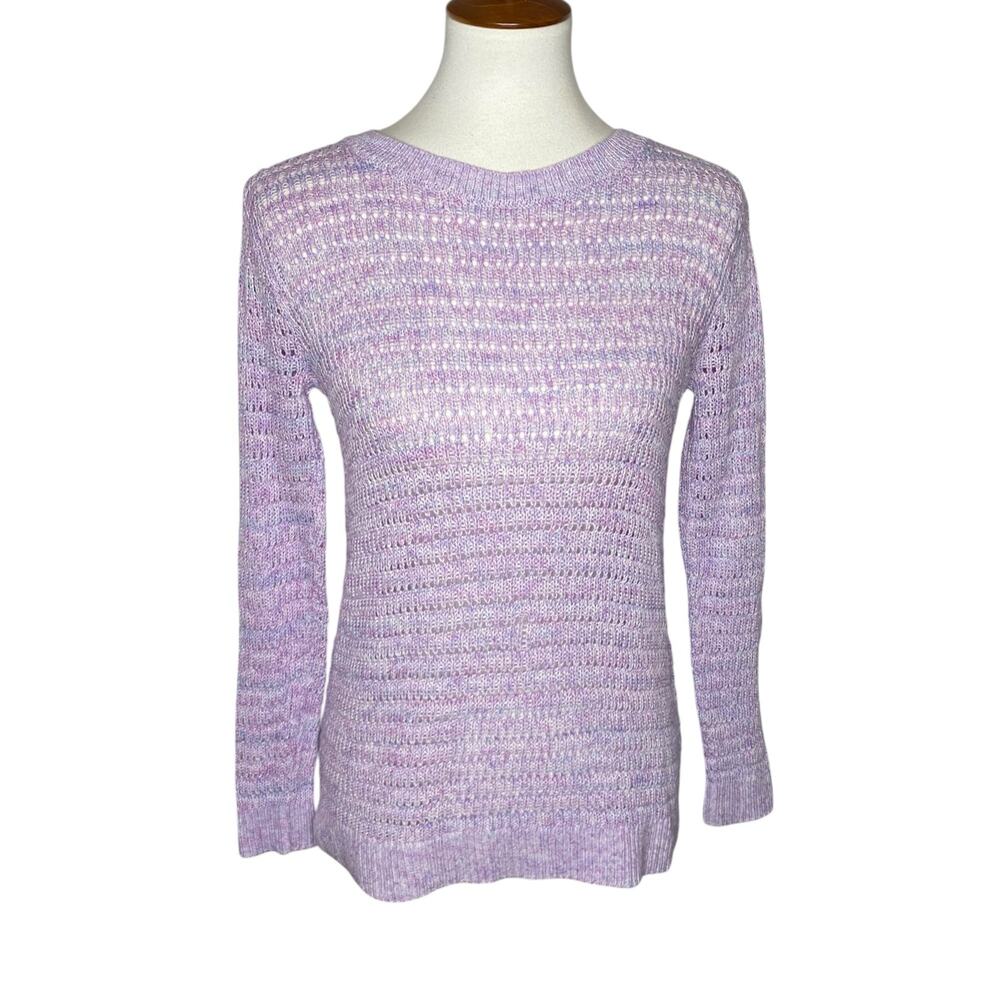 Talbots Women Small Petite Space Dyed Sweater Purple Lavender Open Stitch Cotton